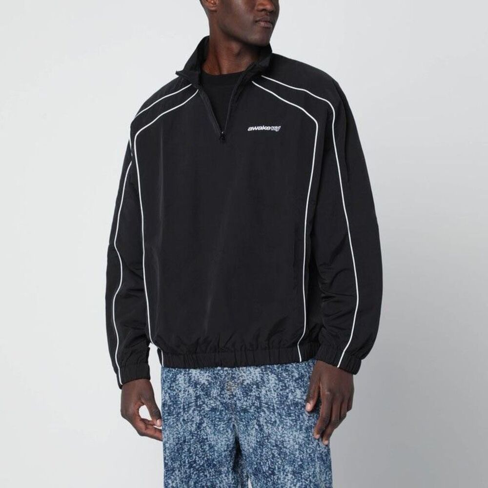AWAKE NY Men's Contrast Trim Half-Zip Pullover Men BLACK Sweaters & Cardigans